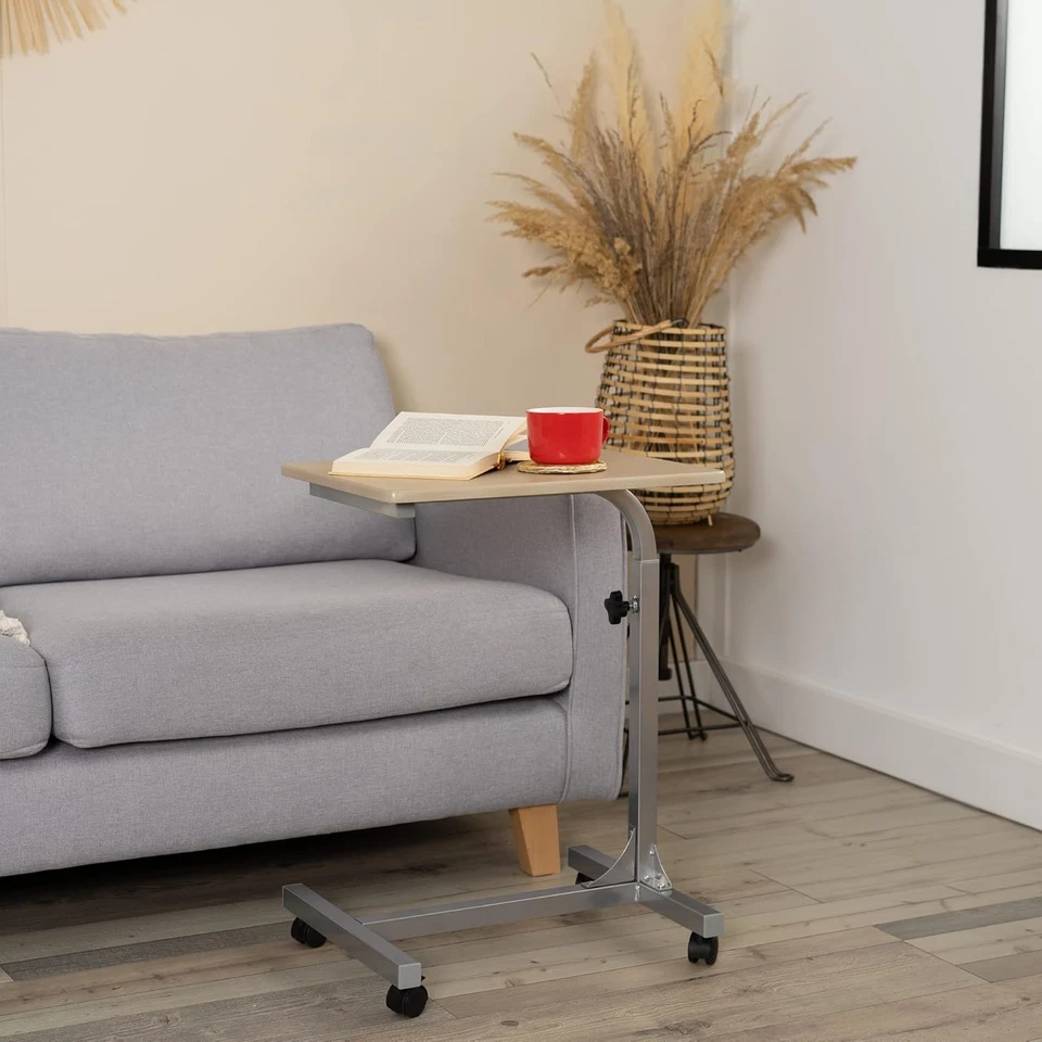 Tavolino Da Letto Con 4 Ruote Comodino Altezza Regolabile Tavolo Da Caffè Carrel - Immagine 2 di 4