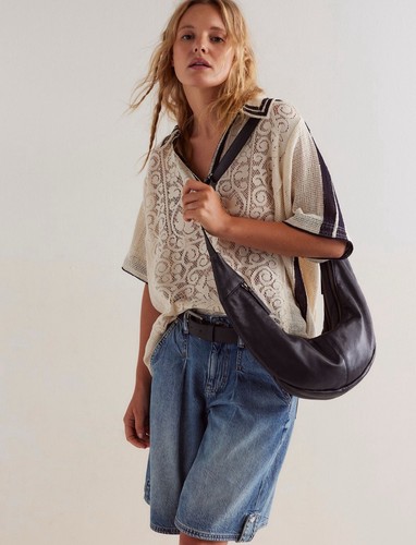 NWT Free People Black Leather Idle Hands Sling Bag Silver Hardware - Picture 3 of 11