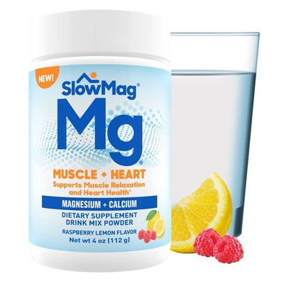SlowMag  Magnesium Powder, Magnesium + Calcium Supplement Drink Mix, Raspberr...