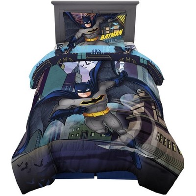 Batman Kids Bedding Set, 4pc Twin Size Comforter & Sheet
