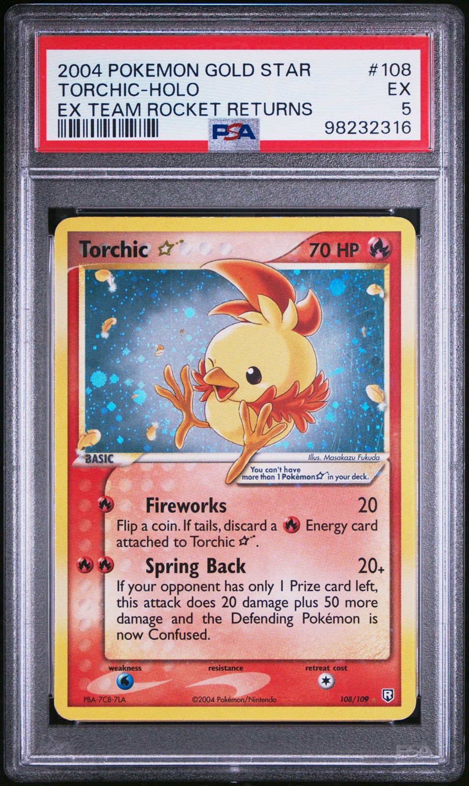 2004 POKEMON EX TEAM ROCKET RETURNS GOLD STAR #108 TORCHIC-HOLO PSA 5