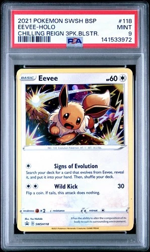 Eevee SWSH118 PSA 9 Mint Holo Chilling Reign 3-Pack Blister Promo Card 🔥🔥