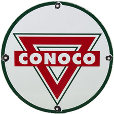 VINTAGE CONOCO GASOLINE PORCELAIN SIGN 12" METAL GAS STATION MOTOR OIL PUMP