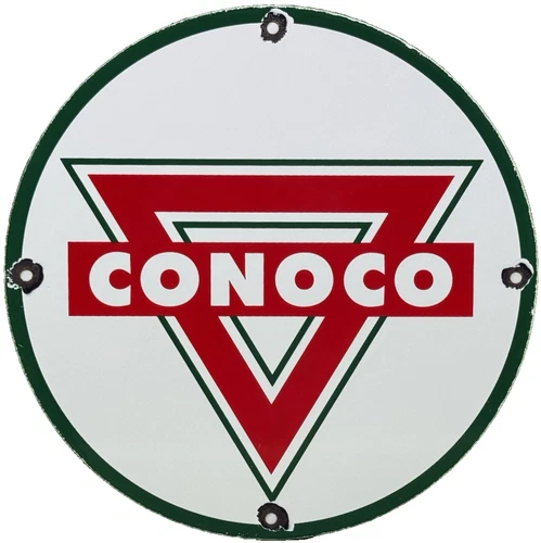 VINTAGE CONOCO GASOLINE PORCELAIN SIGN 12" METAL GAS STATION MOTOR OIL PUMP
