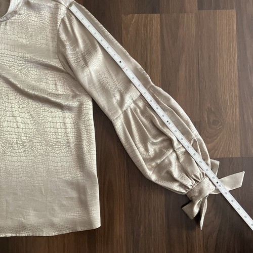 Hutch Champagne Beige Satin Balloon Long Sleeve Blouse High Neck Women's Large - Picture 18 of 20