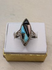 Richard & Geneva R&GT Native American stone inlay sterling silver ring Size 9.5