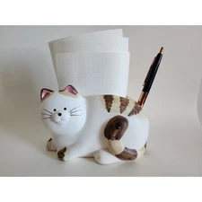 Takahashi San Francisco Ceramic Cat Figurine White Brown Japan Vintage