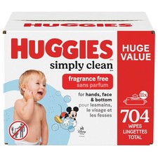 Huggies Simply Clean Baby Wipes Unscented 11 Flip-Top Packs 704 Wipes