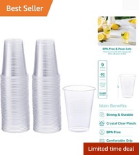 9 oz Clear Plastic Cups 80 Count Disposable Cold Drinking Cups for Parties,...