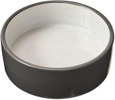 Two Tone Gray Dog Dish - Round Ceramic Foodwater Bowl For Pets Stoneware Di...