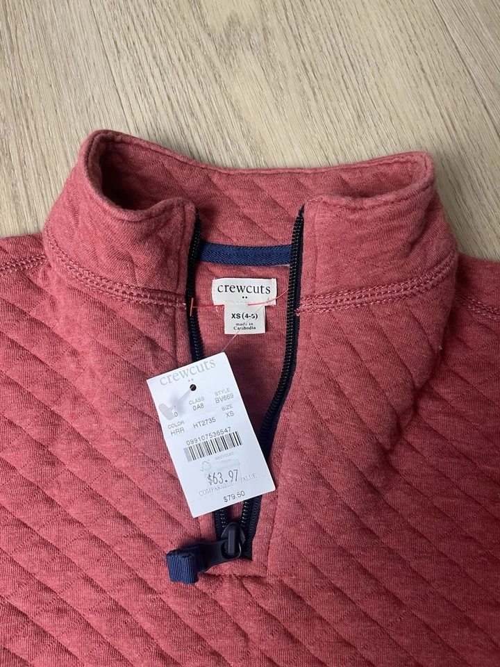 Pulôver acolchoado Crewcuts meio zíper tamanho XS 4-5 meninas meninos crianças J Crew - Imagem 2 de 3