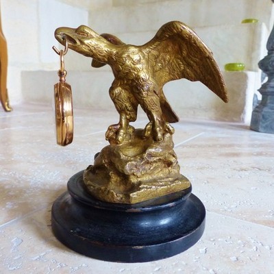 SUPERB ANTIQUE SOLID BRONZE EAGLE POCKET WATCH HOLDER