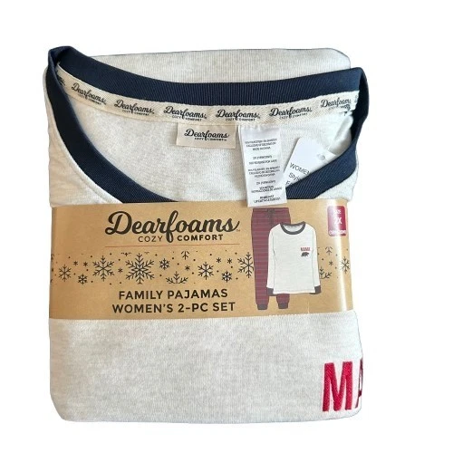 Dearfoams Women's 2X Red/Tan/Black Family Christmas Holiday 2 Peace Pajama Set - Image 2 of 4