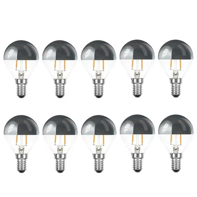 NCC-LICHT 10x LED Filamento Gotas 2W casi 25W E14 Espejo de Cabezal Plata Extra Blanco Cálido
