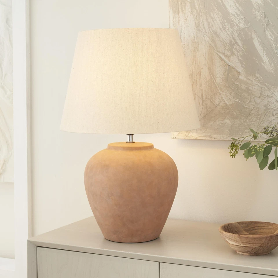 Lámpara de mesa para maceta de cerámica de terracota rústica de 20" para dormitorio, sala de estar, c... Foto 3 de 4