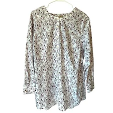 Duluth Trading Company Cotton botanical print full button down blouse. Size 1X