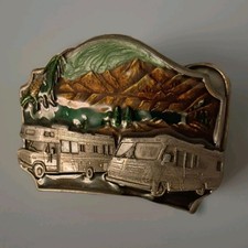 VTg 1987 Siskiyou Buckle Co Pewter Enamel Color Belt Buckle Camper RV Camping