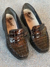 Rieker Brązowe Sztuczny krokodyl Lakierowana skóra Teksturowane mokasyny Buty UK 7 - W bardzo dobrym stanie