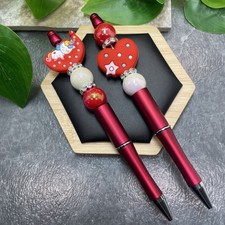 2 PC Handmade Silicone Acrylic Beads Black Ink Pen Set Unicorn Heart New C1599