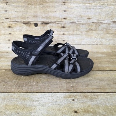 Skechers Black Gray Tone Ups Sandals Womens Sz 7 Ready Set Go Double Step 38753