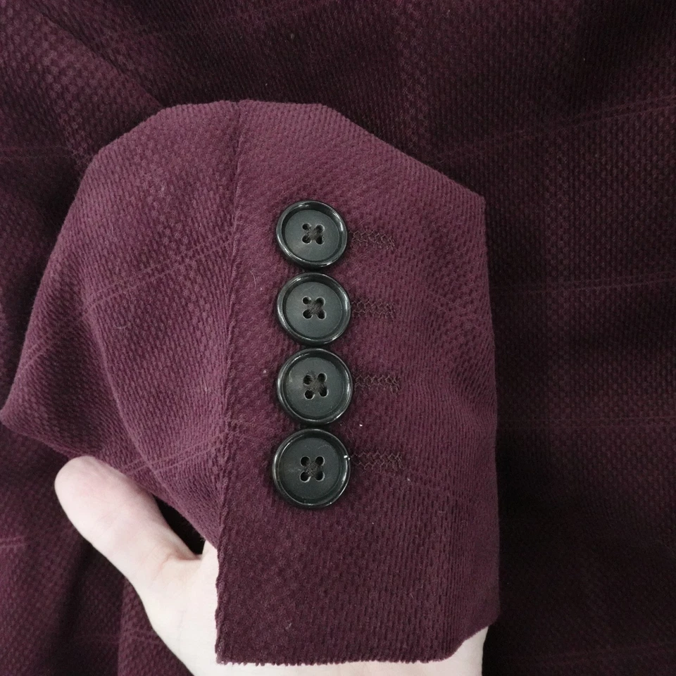 Abrigo Deportivo Stafford Para Hombre 56L Borgoña Cuadros Pana Grande y Alto Clásico Informal Foto 4 de 4