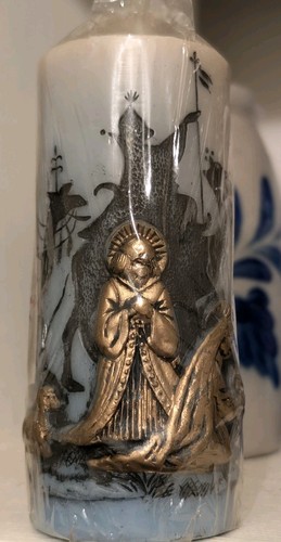 Vintage Nativity Christmas Candle 6" 3D Carved Painted Jesus Adoration Pillar - Picture 6 of 8