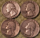 1956-D, 1957-D, 1957-D & 1958-D Washington Quarters