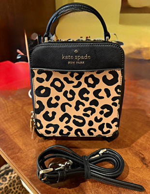 kate spade new york Leopard Print Top Handle Zip Crossbody Bag Detachable Strap