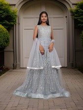 Net Fabric Gown with Pearl Embroidery by Shreekama