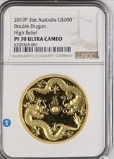 2019 2oz Australia Gold Coin . Myths & Legends series Double🐲Dragon NGCPF70HR