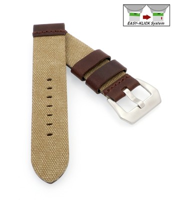 Easy-Klick Canvas-Leder-Textil Uhrenarmband Modell Federal khaki-beige 22 mm
