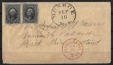 UNITED STATES 1861 Cover with 12c Pair 3c Detroit Paid MONROE to PERTH AUSTRALIA