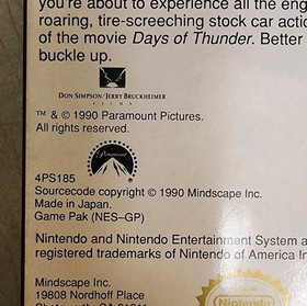 NES Days of Thunder Cart And Box Original Nintendo Mindscape 1990