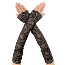 DIVINA VITAE Lace Fingerless Gloves Women's Long Lace Gloves Elbow Length Black