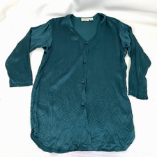 Victorias Secret Silk Button Front Top Womens Size S Blue Night Shirt Pajama