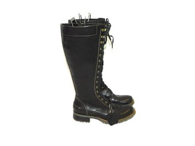 Sebago 7.5 W Wide Black Saranac Tall Riding Boots Leather Lace Up Zip Knee High