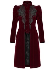 Punk Rave Womens Long Gothic Jacket Coat Red Velvet Lace Steampunk Vtg Victorian