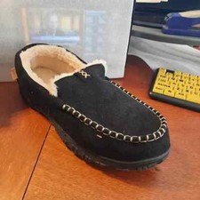 NEW  Bovty Slippers Men Moccasins Memory Foam Slip On Loafter Black Wool Sz 13W