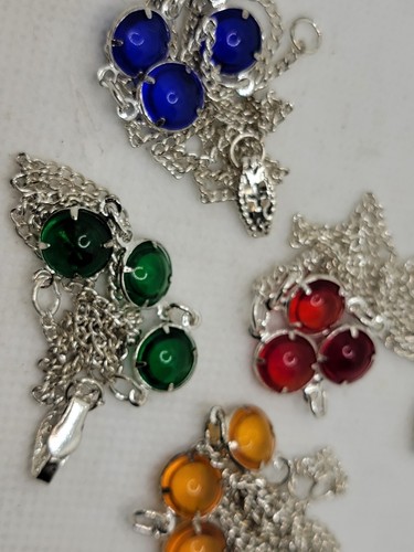 80er Jahre Vintage 4 Regenbogen Bunte Halskette Funky Silber Neu Schöner Schmuck Schillernd - Bild 5 von 6