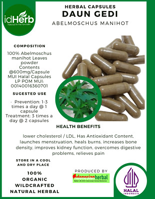 [idHerb] 100-800 Capsules Aibika Sunset Muskmallow Abelmoschus Manihot Organic