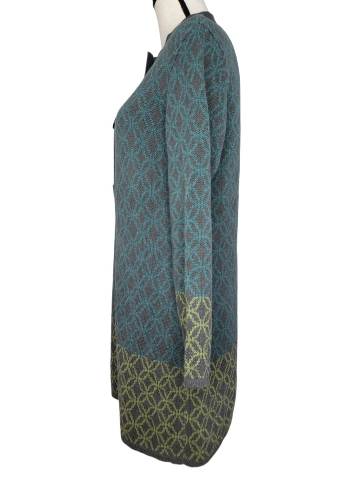 Nomadic Traders Cardigan Sweater Medium Duster Gray Green Geometric L/S - Image 4 of 4
