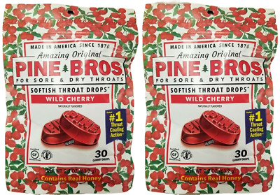 PINE BROS Throat Drops WILD CHERRY 30 Gummy Drops ( 2 pack ) ^^