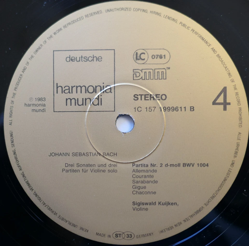 Sigiswald Kuijken Bach Sonatas & Partitas Violin 3LP Harmonia Mundi 1999603 EX - Image 4 of 4