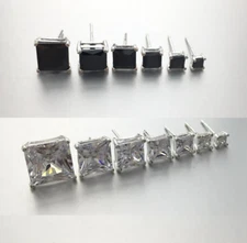 Women 925 Sterling Silver SQUARE CZ Basket Setting STUD POST EARRINGS PE20