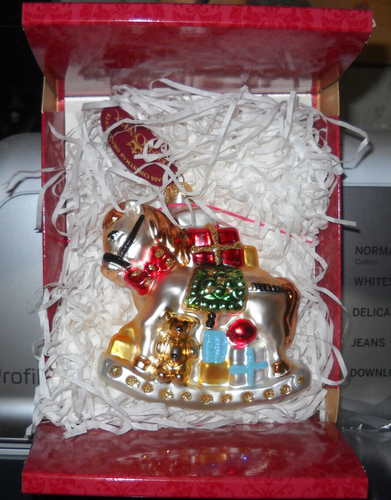 RARE KORONEX ROCKING HORSE ORNAMENT W TEDDY BEAR POLAND HAND BLOWN GLASS NIB - Picture 2 of 5