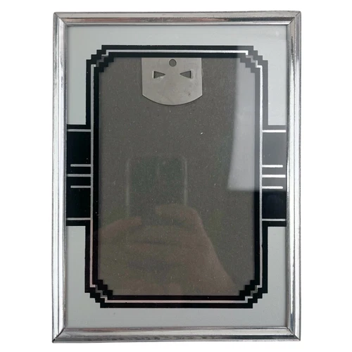 Vintage Art Deco Picture Photo Frame Reverse Painted Geometric Black Silver 8x6"