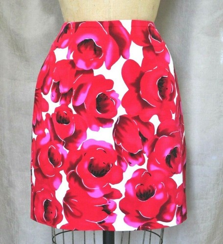 VTG Pink Red Bright Magenta Hawaiian Floral Rose Cotton Skirt Knee-Mini Tropical