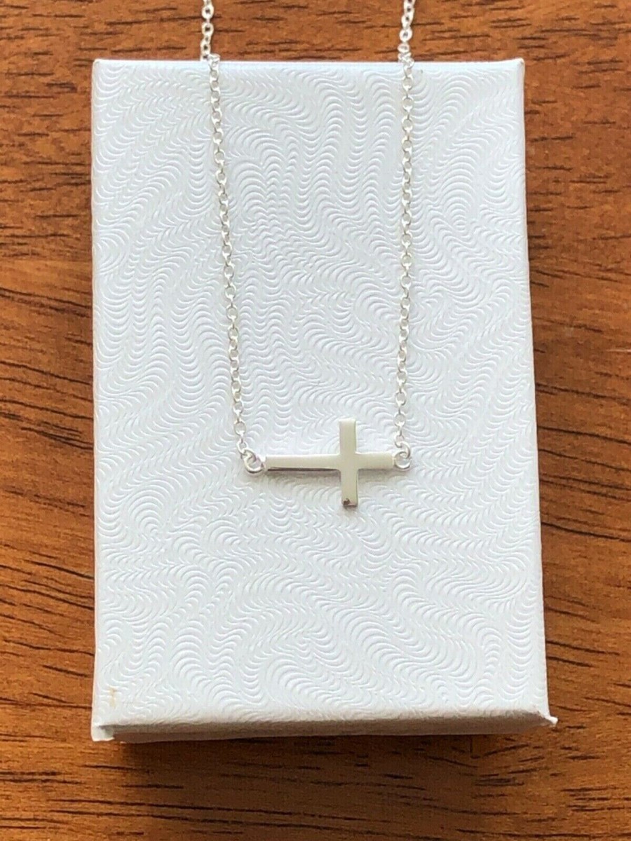 Silver Sideways Cross Necklace 925 Sterling Silver Tiny Pendant