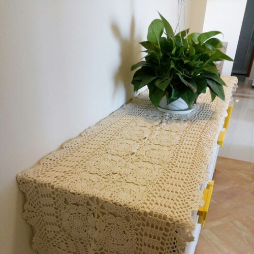 Vintage Handmade Crochet Lace Table Runner Floral Doily Table Cover Wedding Deco - Picture 7 of 32