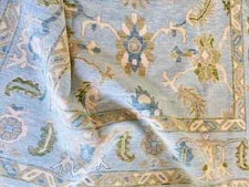 Oushak Rug Ice-Blue Wool Handmade Oriental Turkish Hand Knotted Design Carpet
